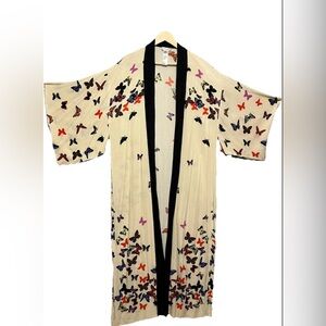 FREE PEOPLE Butterfly Print Open Front Duster Kimono Jacket Cream Black Boho